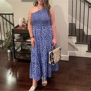 BTFBM Amazon Blue Floral One Shoulder Maxi Dress